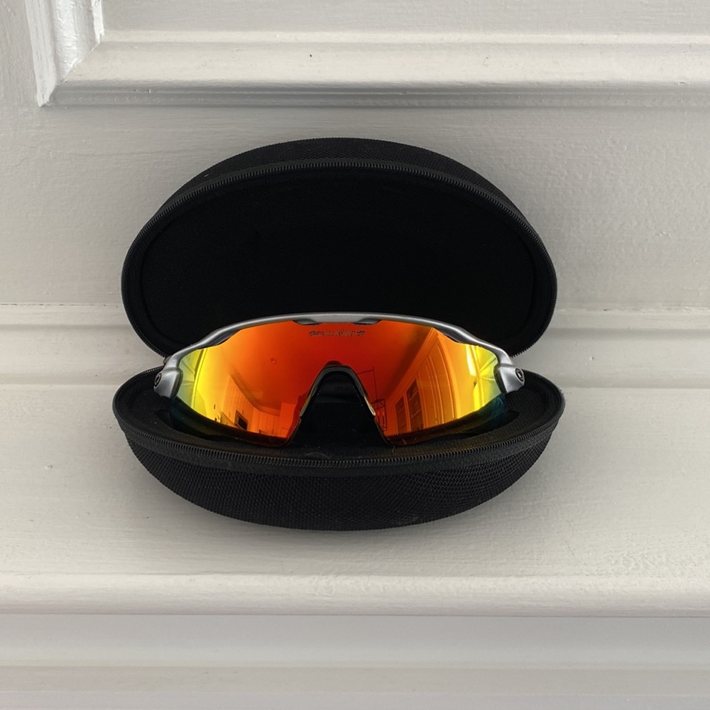 Oakley Radar EV Path - Fire Iridium Lenses - Silver Frames. Case included.